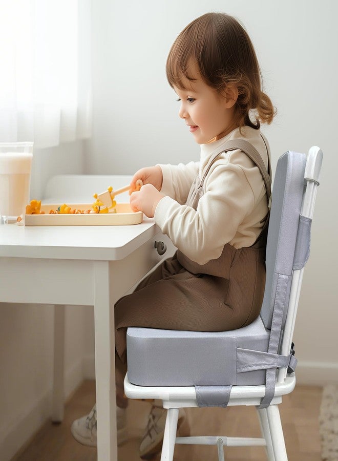 Acxseo Toddler Booster Seat for Dining Table with Backrest and Adjustable Straps, Waterproof Oxford Foam Cushion with Non-Slip Bottom, Portable Chair Booster for Kitchen Use (Grey) - Image 2
