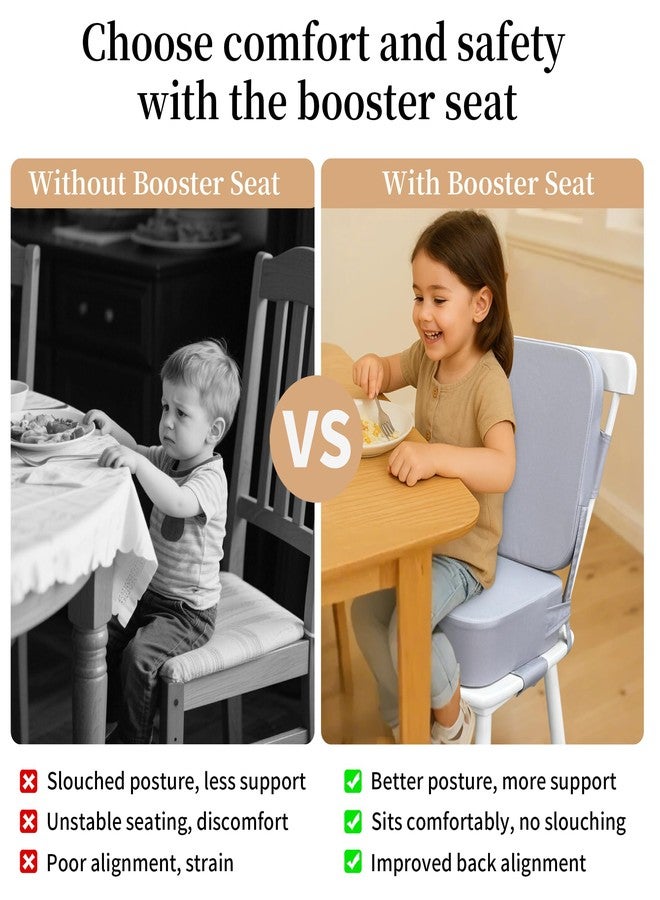 Acxseo Toddler Booster Seat for Dining Table with Backrest and Adjustable Straps, Waterproof Oxford Foam Cushion with Non-Slip Bottom, Portable Chair Booster for Kitchen Use (Grey) - Image 3
