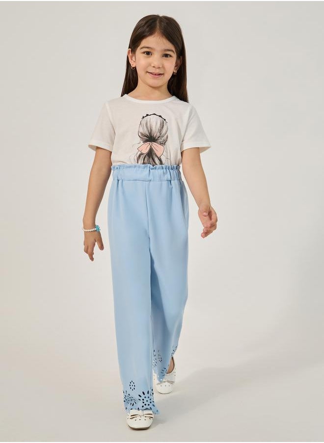 Styli Solid Laser Cut Hem Relaxed Fit Pants  - Image 2