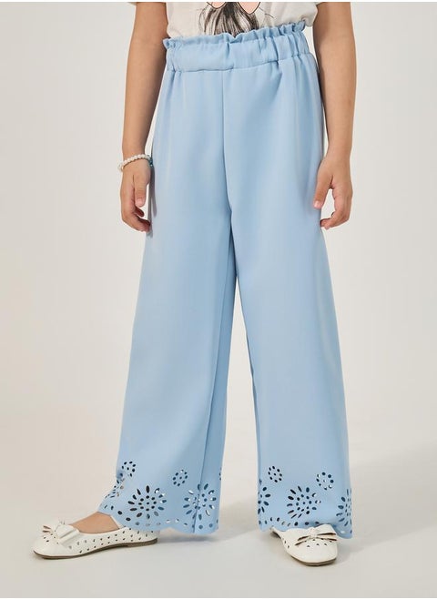 Solid Laser Cut Hem Relaxed Fit Pants
