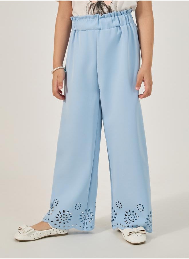 Styli Solid Laser Cut Hem Relaxed Fit Pants  - Image 1