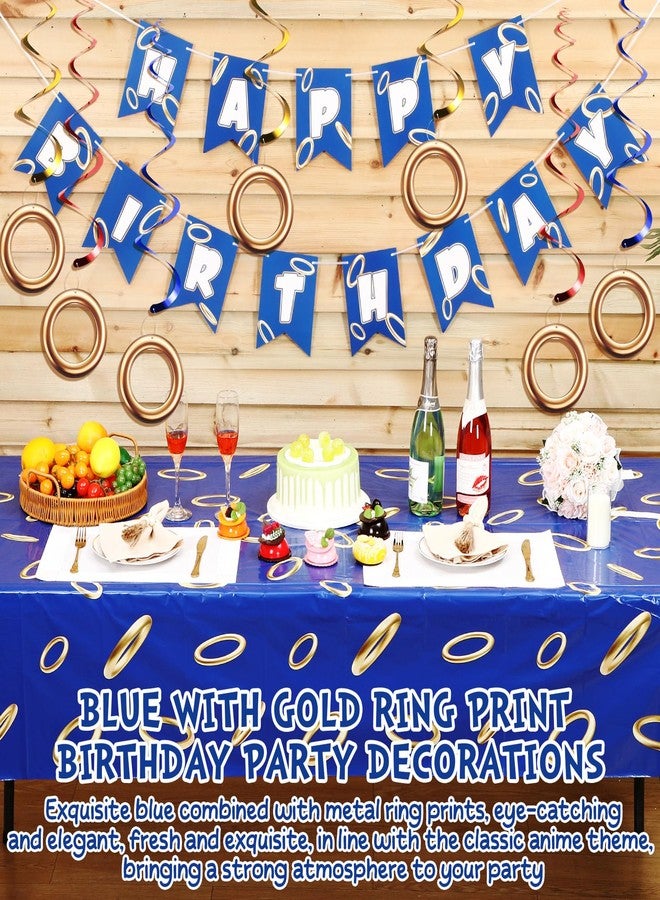 ايباك لافتة عيد ميلاد إيباخ باللونين الأزرق والذهبي مع 8 قطع من حلقات الزينة المعلقة بتصميمات حلزونية ورسومات كرتونية، مستلزمات حفلات عيد ميلاد سعيد للاحتفالات العائلية وديكور المنزل - Image 2