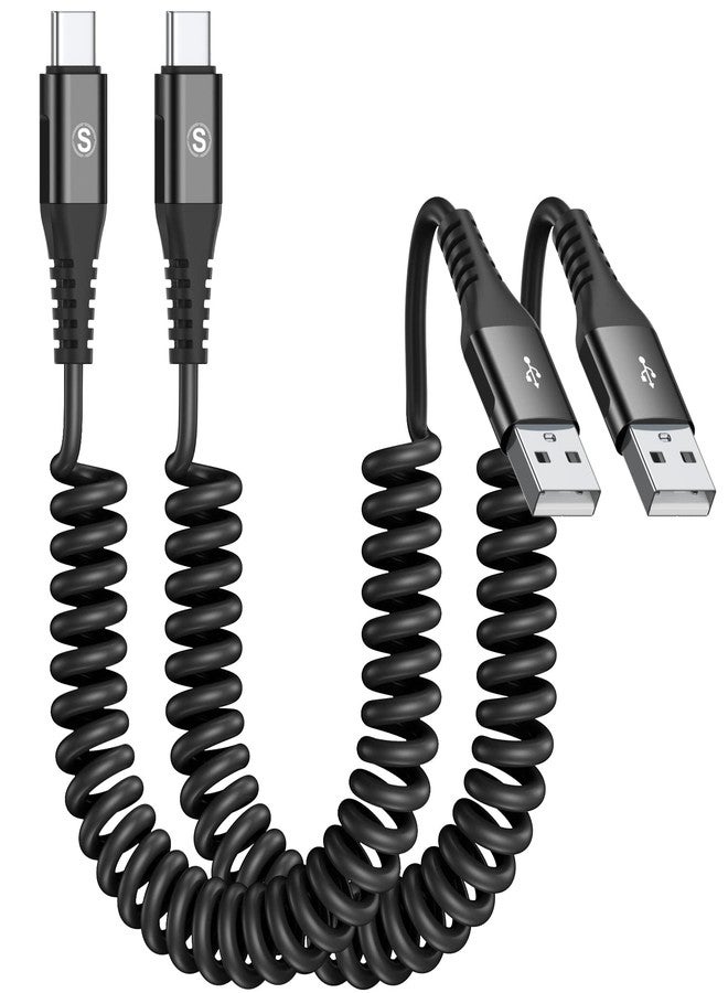 sweguard Coiled USB Type C Cable Right Angle, Retractable iPhone 15 Cable Curly USB A to USB C Cord for Samsung iPhone 15 Plus Pro Max, Galaxy S24 S23 S22 S21 S20 S10 S9 S8 Note 9 8, Moto Z - Image 1