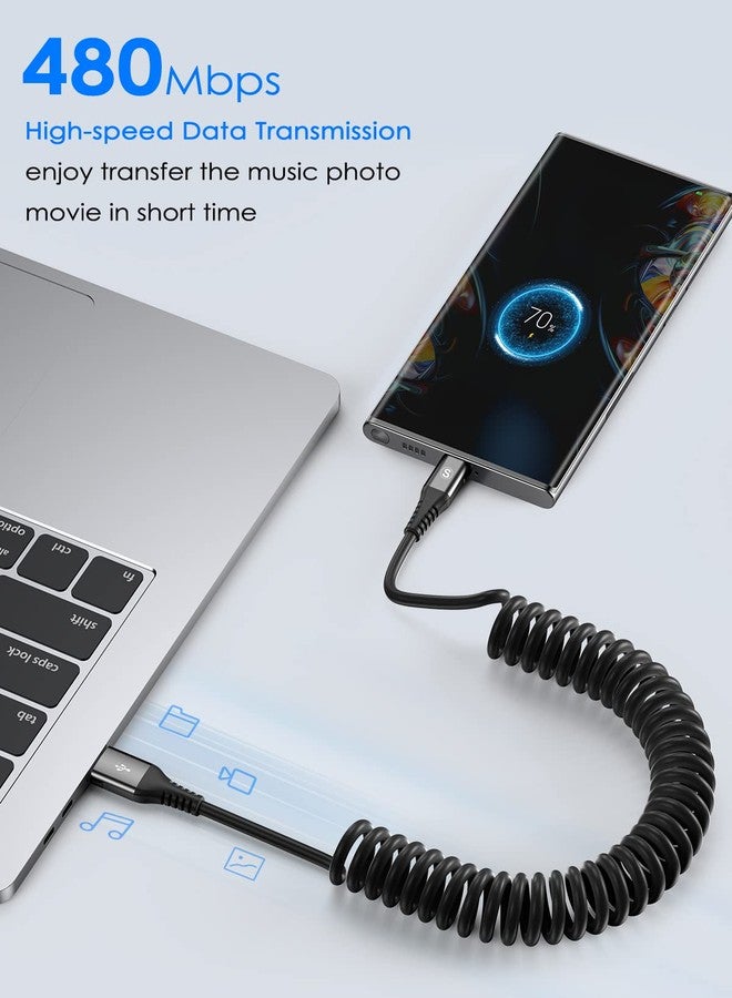 sweguard Coiled USB Type C Cable Right Angle, Retractable iPhone 15 Cable Curly USB A to USB C Cord for Samsung iPhone 15 Plus Pro Max, Galaxy S24 S23 S22 S21 S20 S10 S9 S8 Note 9 8, Moto Z - Image 3