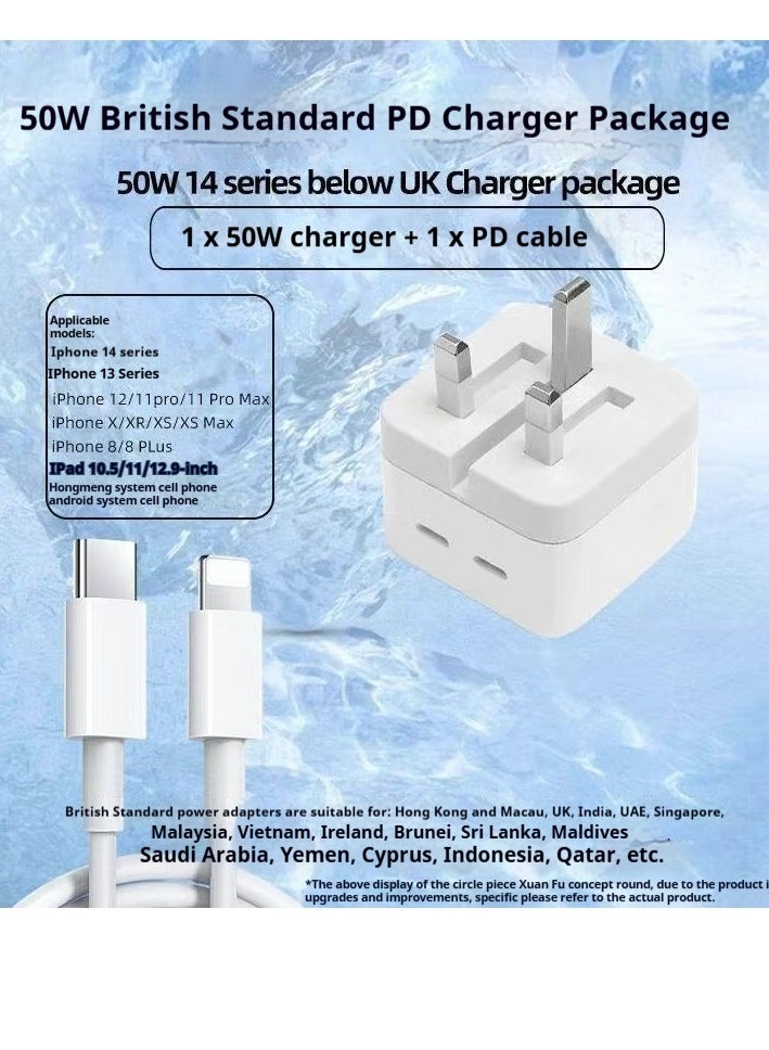 Beauenty iPhone 50W Fast Charger | USB C Wall Mount Fast Charger with 1M PD to Lightning Cable, Compatible with iPhone 14/14 Pro/14 Pro Max/13/12/SE2020/11/XR/XS Max/X/iPad - Image 1