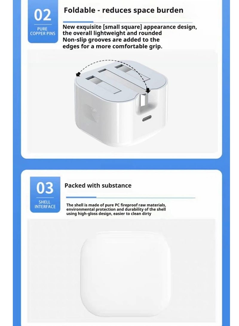 Beauenty iPhone 50W Fast Charger | USB C Wall Mount Fast Charger with 1M PD to Lightning Cable, Compatible with iPhone 14/14 Pro/14 Pro Max/13/12/SE2020/11/XR/XS Max/X/iPad - Image 3