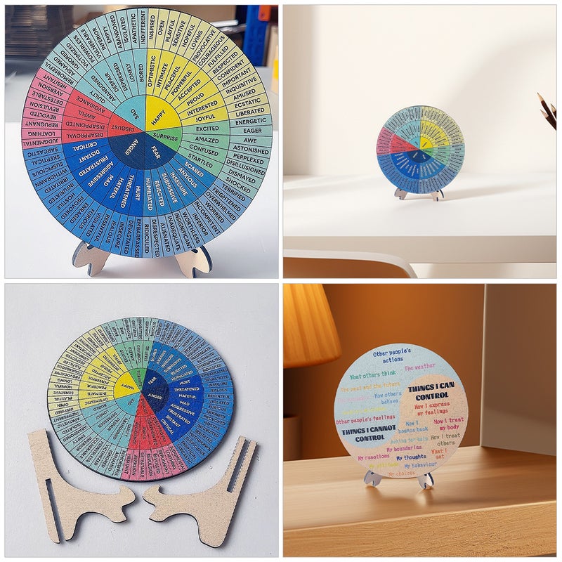 Desk Decor For Men Emotion Expression Wooden Circular Emotion Wheel Therapists Counselors Home Office 1 Set - Image 3