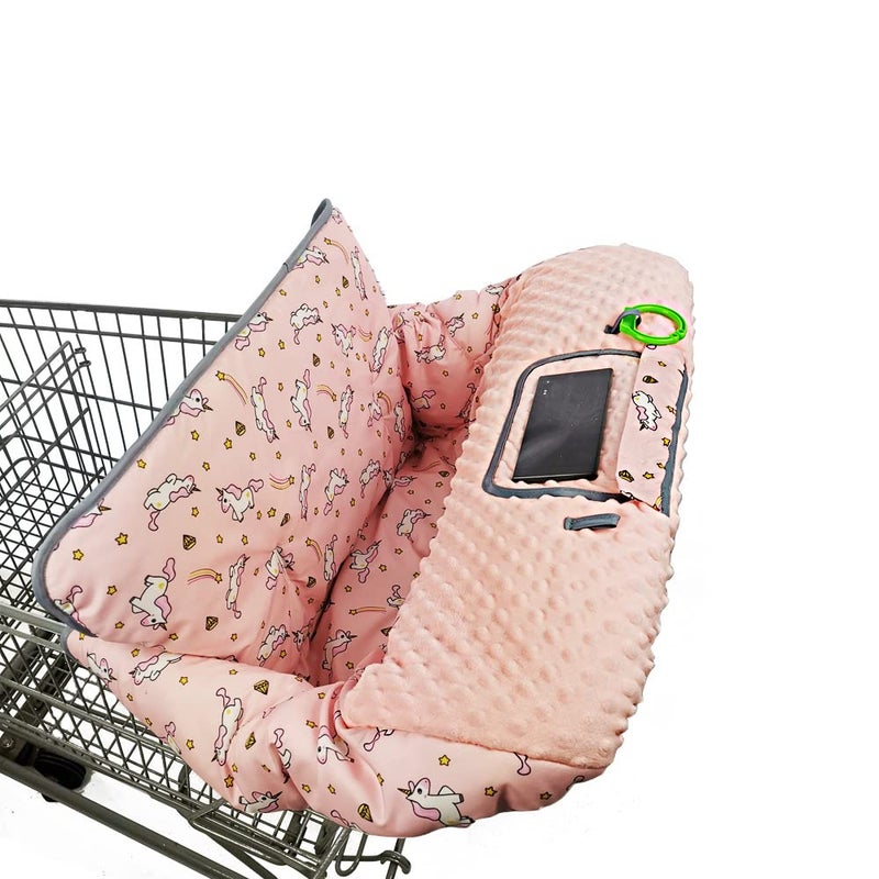 RHYDEER Shopping cart Cover for Babies-high Chair Cover, Dotted Minky Touching, Multi in 1 Design, 360 Full Protection, roll in and go, Universal fit, Pink Unicorns - Image 1