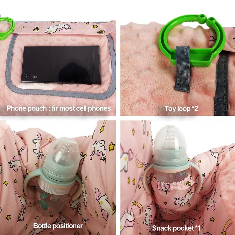 RHYDEER Shopping cart Cover for Babies-high Chair Cover, Dotted Minky Touching, Multi in 1 Design, 360 Full Protection, roll in and go, Universal fit, Pink Unicorns - Image 3