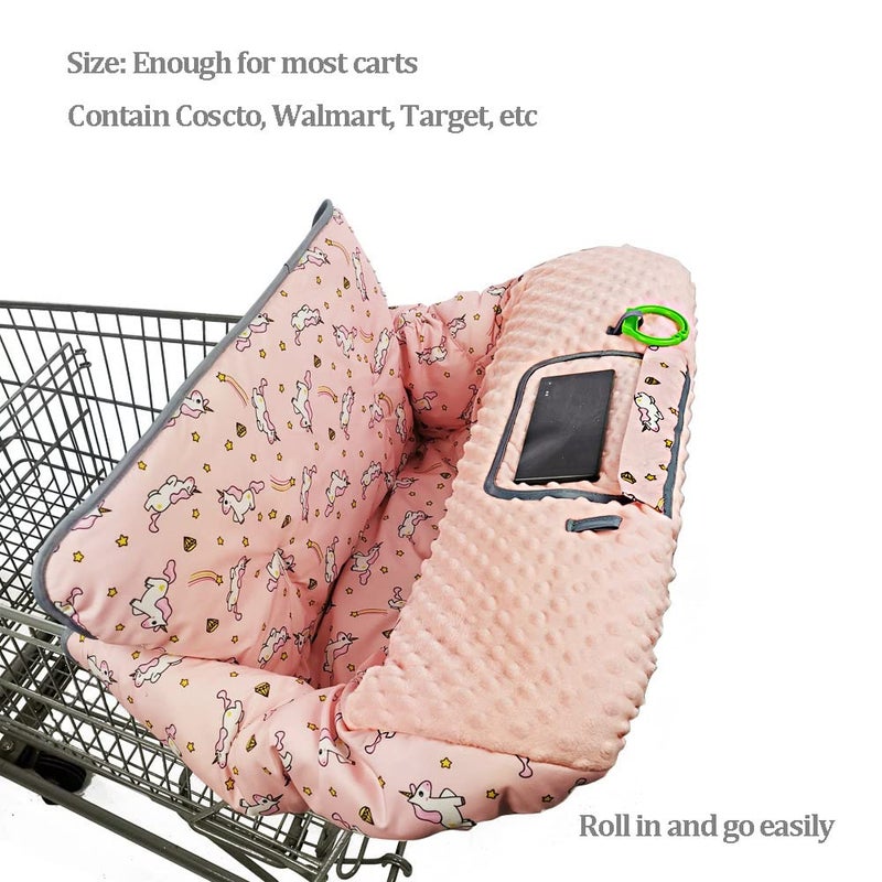RHYDEER Shopping cart Cover for Babies-high Chair Cover, Dotted Minky Touching, Multi in 1 Design, 360 Full Protection, roll in and go, Universal fit, Pink Unicorns - Image 4