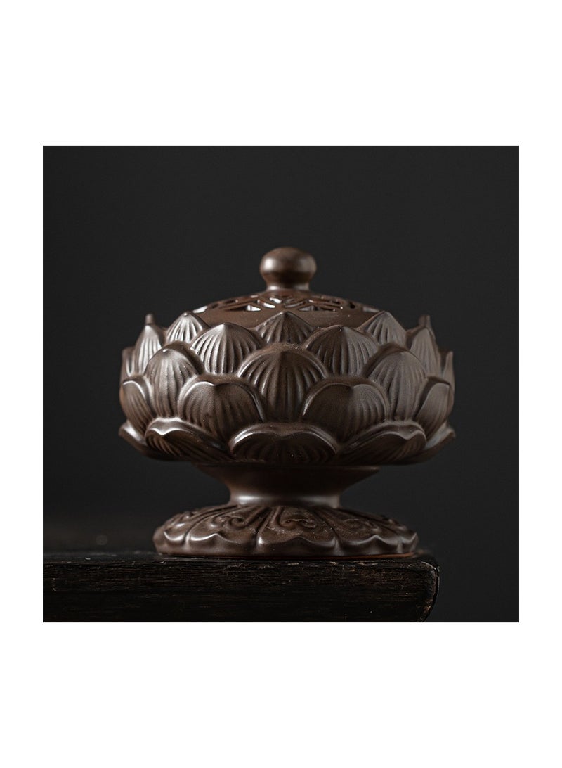 xozgdovg Lotus ceramic incense burner sandalwood home incense ornaments Lotus incense burner creative incense burner /180# Lotus incense burner (brown) 