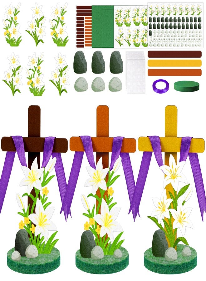 80UncleKimby 27Sets Easter Crafts Wooden Cross Kit with Felt Base Stickers Ribbon Christian Religious Sunday School Classroom Activities Bulk - Image 1