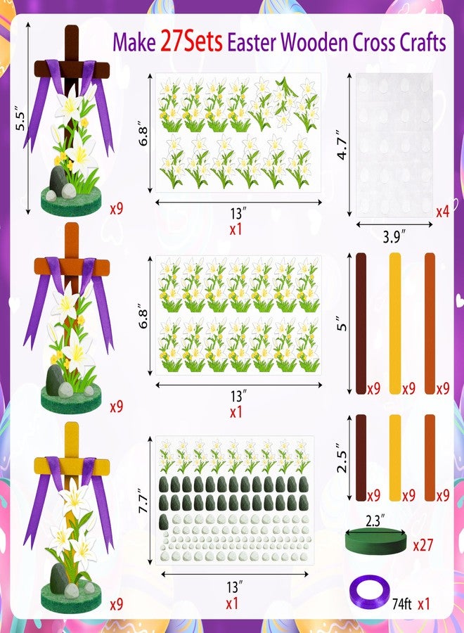 80UncleKimby 27Sets Easter Crafts Wooden Cross Kit with Felt Base Stickers Ribbon Christian Religious Sunday School Classroom Activities Bulk - Image 3