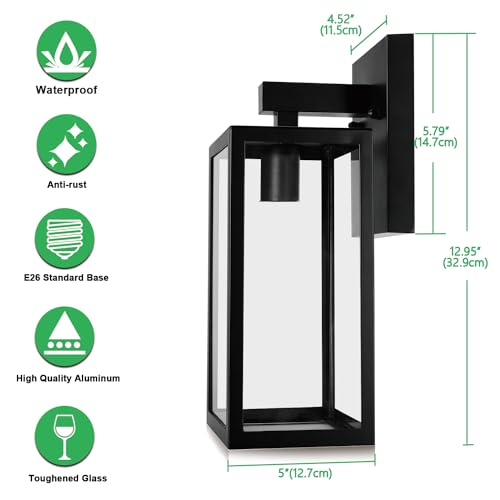 MAXvolador Outdoor Wall Lantern, Exterior Waterproof Wall Sconce Light Fixture, Black Anti-Rust Mount Light with Clear Glass, E26 Base Wall Lamp - Image 2