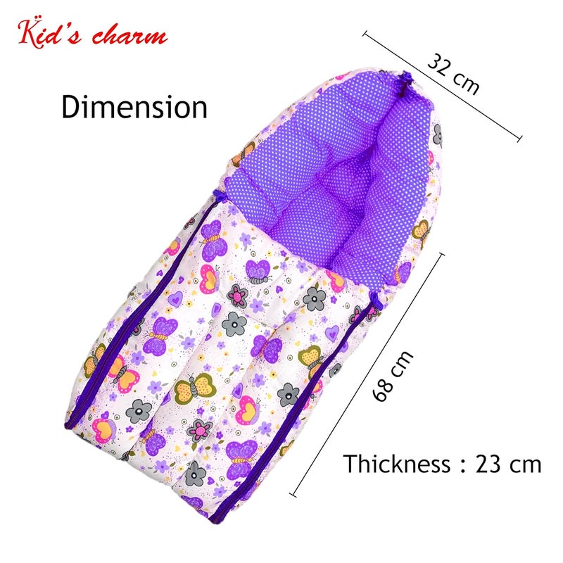 Kid's Charm Kids Charm Butterfly Mega 3 in 1 Babys Cotton Bed Cum Carry Bed Printed Baby Sleeping BagBaby BedInfant Portable for Unisex Easily Portable Light Weight Carry for New Born 48 Months Old Violet - Image 5