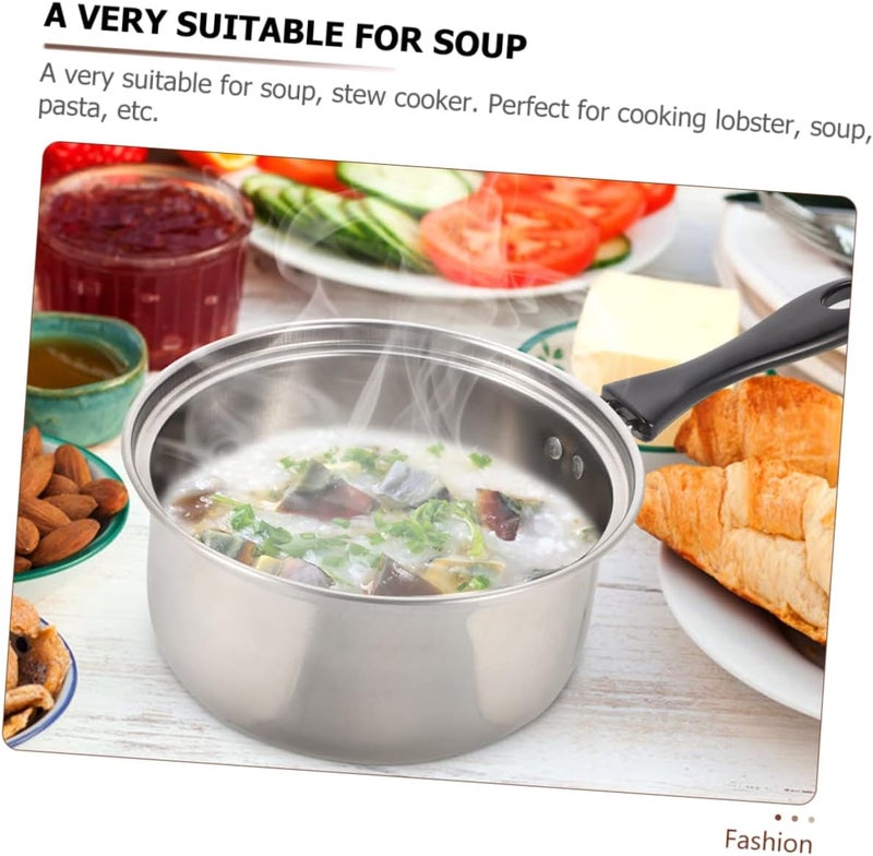 Zerodeko Stainless Steel Milk Pot with Lid Deep Pan for Soup Butter Warmer and Noodles Dishwasher Safe Kitchen Cooking Pot with Mirror Polished Interior for Easy Cleaning - Image 2