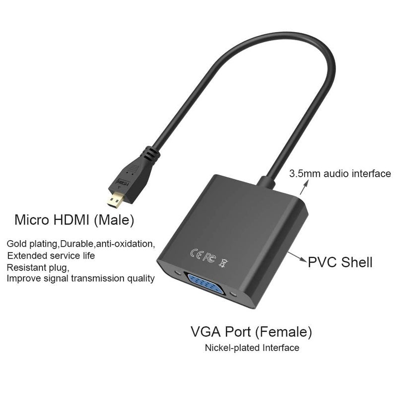 Tobo Micro HDMI to VGA Adapter, Active Micro HDMI to VGA Video Converter with 3.5mm Stereo Audio, Micro HDMI to VGA Cable (Male to Female) Compatible with Laptop, Projector, HDTV, Chromebook TD-212TC - Image 3