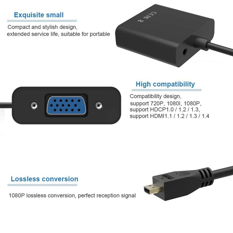 Tobo Micro HDMI to VGA Adapter, Active Micro HDMI to VGA Video Converter with 3.5mm Stereo Audio, Micro HDMI to VGA Cable (Male to Female) Compatible with Laptop, Projector, HDTV, Chromebook TD-212TC - Image 5
