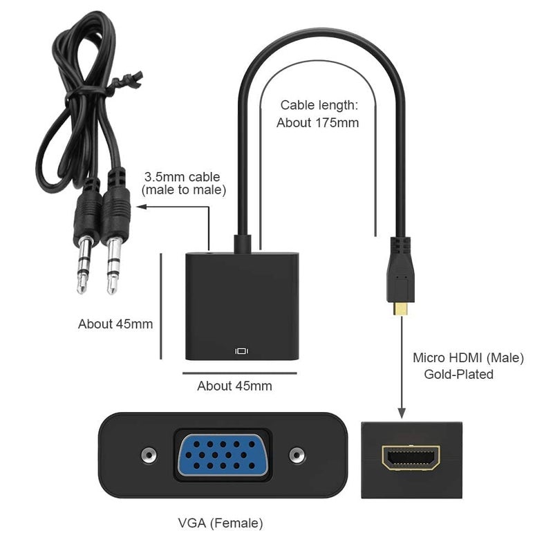 Tobo Micro HDMI to VGA Adapter, Active Micro HDMI to VGA Video Converter with 3.5mm Stereo Audio, Micro HDMI to VGA Cable (Male to Female) Compatible with Laptop, Projector, HDTV, Chromebook TD-212TC - Image 2