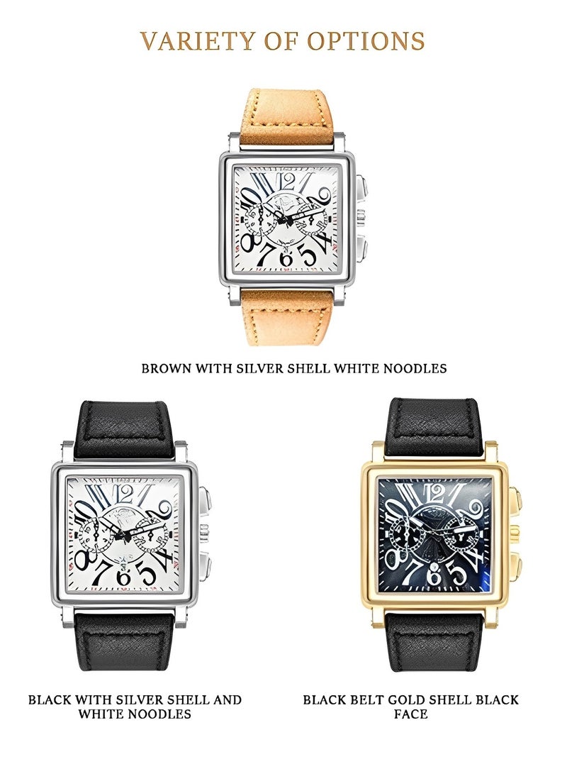 REOCLE Men's Square Wrist Watch Quartz Watch with Square Dial & Leather Strap & Everyday Water Resistance & Calendar Function Fashion Business Watch - Image 2