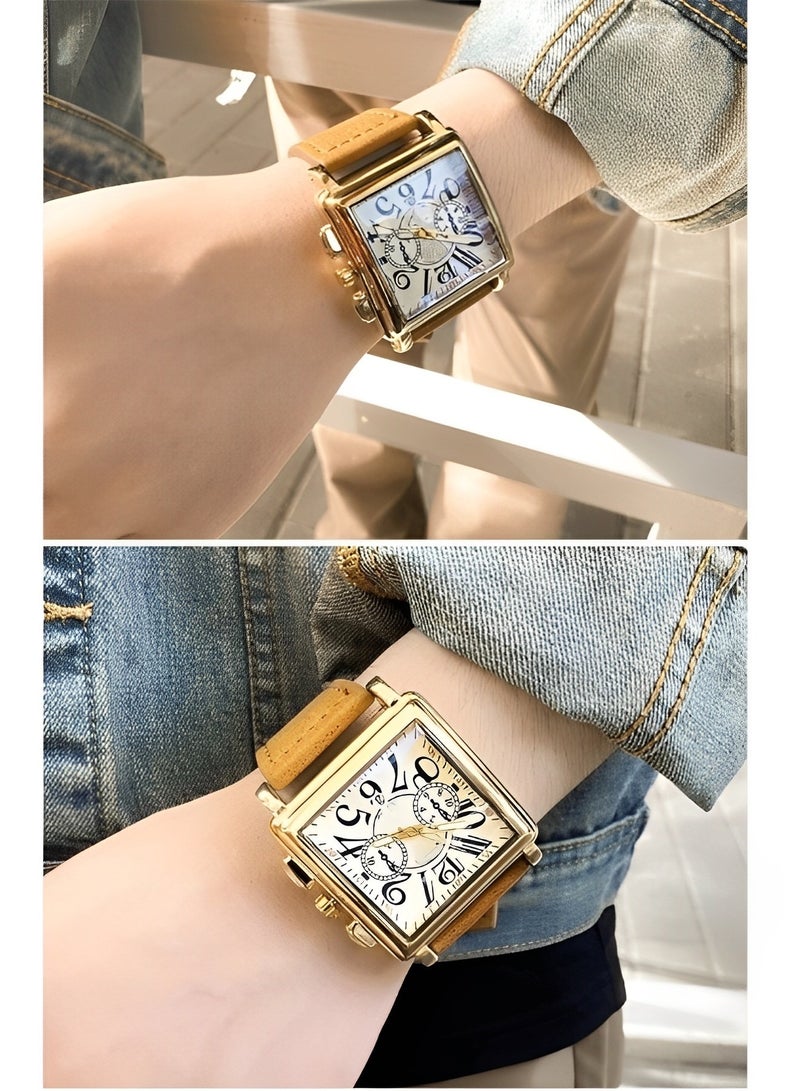 REOCLE Men's Square Wrist Watch Quartz Watch with Square Dial & Leather Strap & Everyday Water Resistance & Calendar Function Fashion Business Watch - Image 5