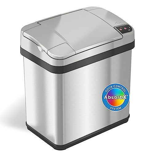 iTouchless Touchless 2.5 Gallon Sensor Garbage Can with AbsorbX Odor Filter and Fragrance, Touchless Automatic Stainless Steel Trash Bin, Perfect for Bathroom and Office - Image 1
