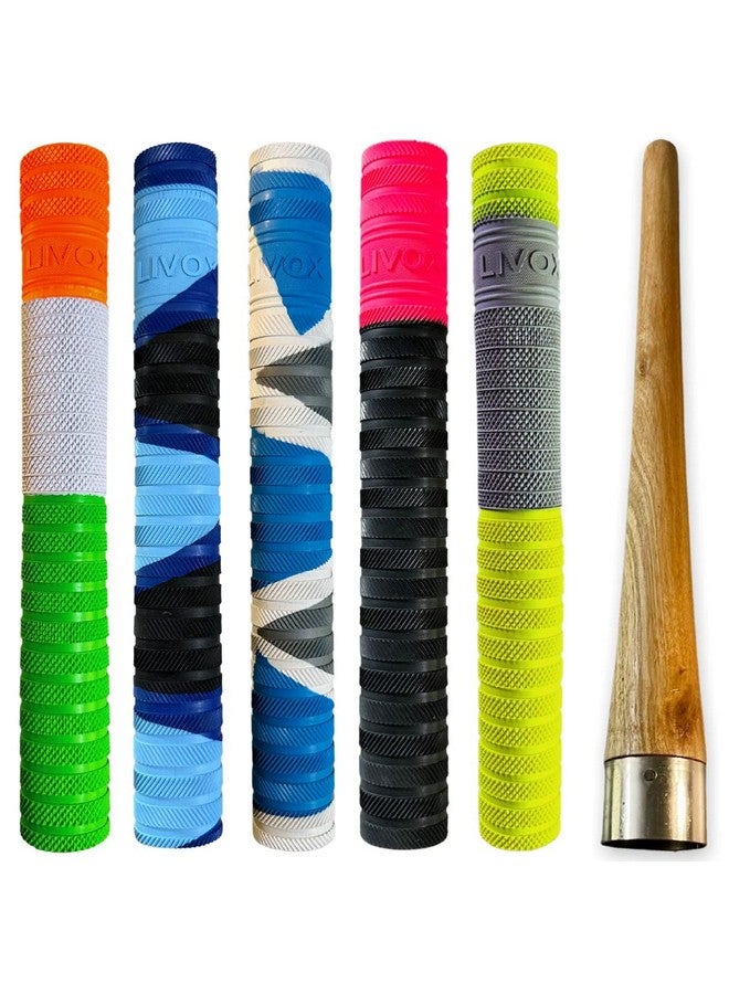 LIVOX® Premium Cricket Bat Handle Rubber 5 Grips for Enhanced Performance With Better Shock Absorption And 1 Wooden Gripper Cone (pack of 6) - Image 1