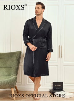 RIOXS Men's Silky Satin Robe with Adjustable Tie and 2 Pockets, Skin-friendly Lightweight Kimono Bathrobe, Stylish Comfortable Nightgown, Great for Daily Wear, Beach Wear, Loungewear or Other Casual Occasions  - Image 5