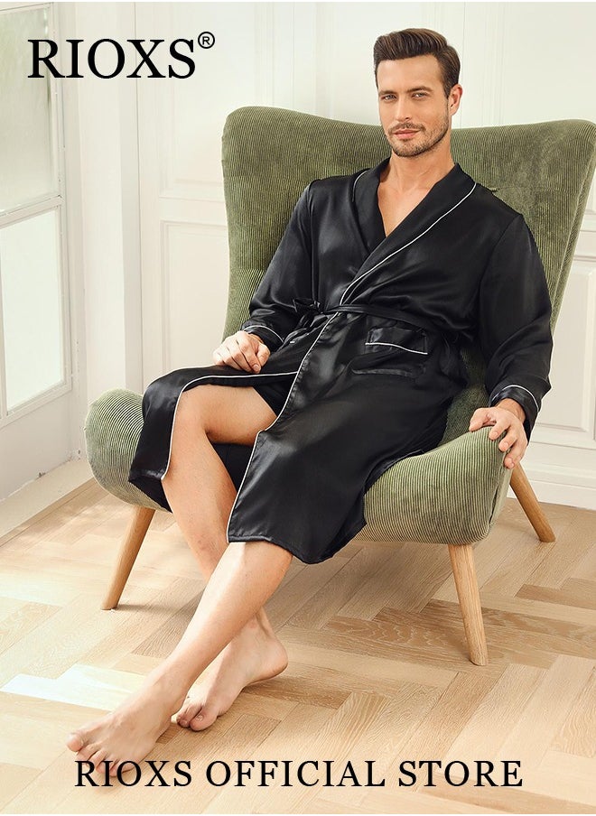 RIOXS Men's Silky Satin Robe with Adjustable Tie and 2 Pockets, Skin-friendly Lightweight Kimono Bathrobe, Stylish Comfortable Nightgown, Great for Daily Wear, Beach Wear, Loungewear or Other Casual Occasions  - Image 3