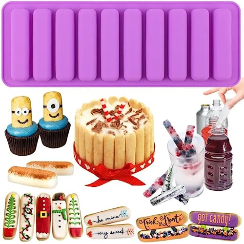 MoldBerry 10 Cavity Kitkat Chocolate Mould Silicon Long Stick ice Cube Tray chocloate Resin Candle Mould DIY Kitchen Baking Candy Stick kitkat Mould Oblong Chocolate Crackers - Image 1