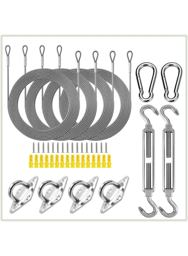 Zarmanuae Upgraded 44PCs Sun Shade Sail Fixing Kit, Shade Sail Hardware Kit 4mm Thick Stainless Steel Ropes for Triangle Rectangle Sun Shade Sail Installation - Image 1