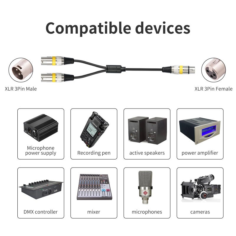 HUALEU 5Pack 5 Color 1.5FT XLR Female to Dual Male Y Splitter Cable, Female to 2 Male 3Pin-XLR Y Cable,Splitter 3Pin 1 F to 2 M for Micphone Mixer - Image 2