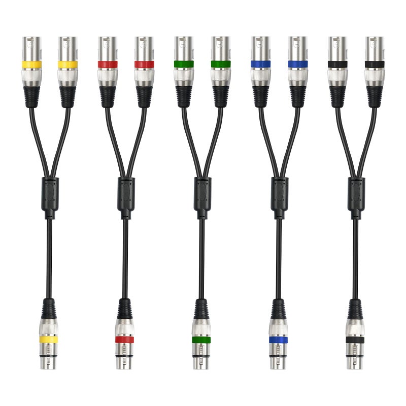 HUALEU 5Pack 5 Color 1.5FT XLR Female to Dual Male Y Splitter Cable, Female to 2 Male 3Pin-XLR Y Cable,Splitter 3Pin 1 F to 2 M for Micphone Mixer - Image 1