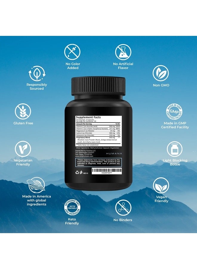 HUMANX مساعد الارتفاع - الوقاية من مرض الارتفاع - تخفيف للرياضات الجبلية (التزلج، التزلج على الجليد، التسلق) - غير معدّل وراثيًا، نباتي، كيتو - تركيبة للتكيف، مكمل مرض الارتفاع - من HumanX - Image 2