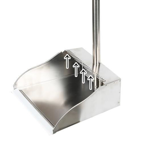 MuLing Metal Dustpan Long Handle Stainless Steel Dustpan,Heavy Duty Standing Dust Pan with Teeth, Indoor Outdoor Up for Home Kitchen Lobby Room Office - Image 1