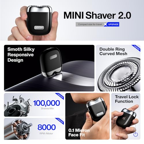 yoose Mini Electric Shaver, Alloy Portable Travel Shavers, Cordless Shaving, USB-C Rechargeable Electric Razor for Men, Dry Shave, IPX7 Waterproof, Detachable Head, Easy Cleaning, Black - Image 3
