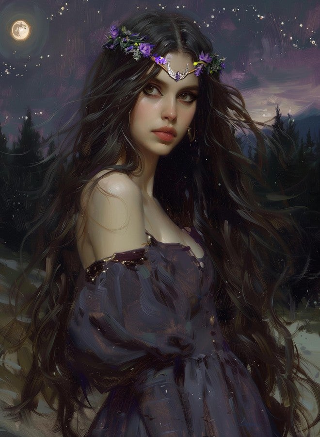 MOSTORY Purple Moon Flower Crown - Handmade Floral Fairy Headpiece Woodland Elven Circlet Forest Wreath for Women Girls Wedding Renaissance Party Cosplay Photo Shoot - Image 2