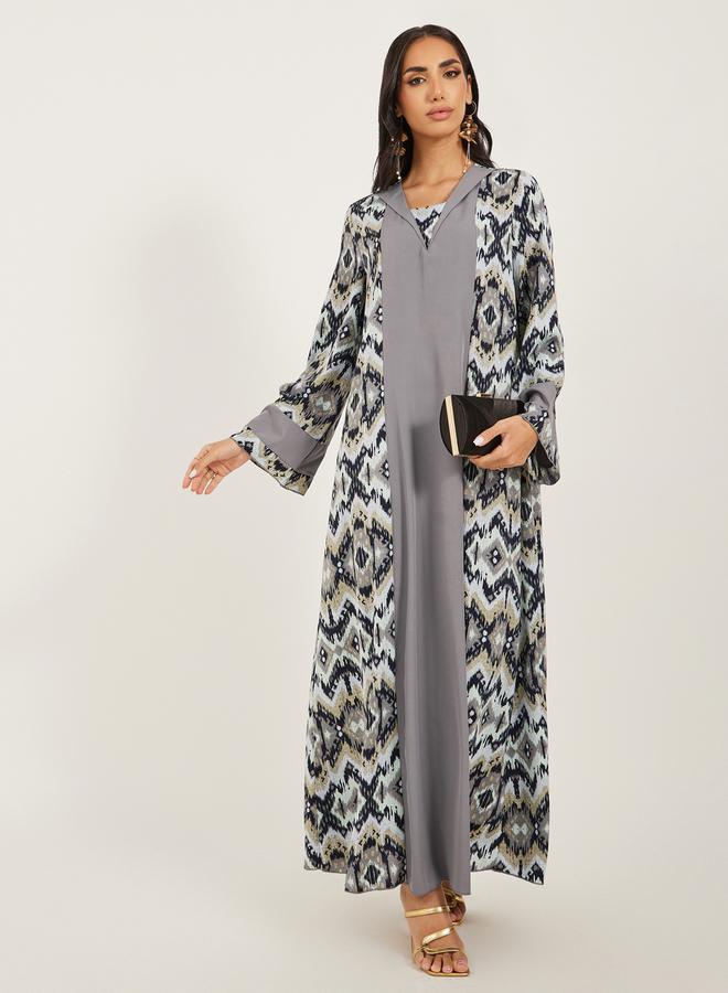 ستايلي جلابية مطبوعة بالكامل بياقة مسطحة وألواح - Image 1