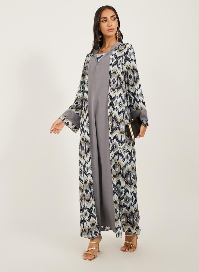 ستايلي جلابية مطبوعة بالكامل بياقة مسطحة وألواح - Image 2