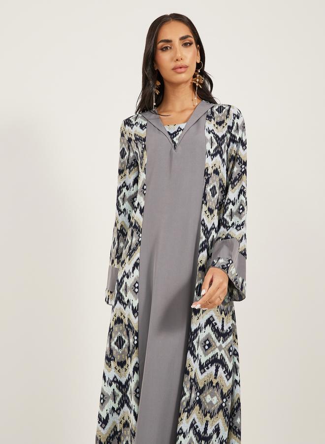 ستايلي جلابية مطبوعة بالكامل بياقة مسطحة وألواح - Image 3