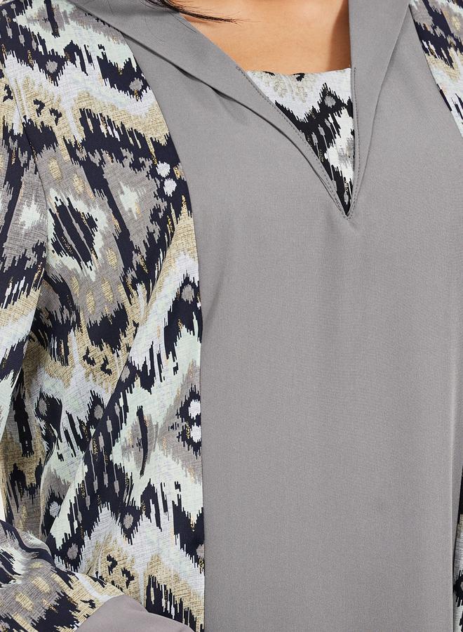 ستايلي جلابية مطبوعة بالكامل بياقة مسطحة وألواح - Image 4