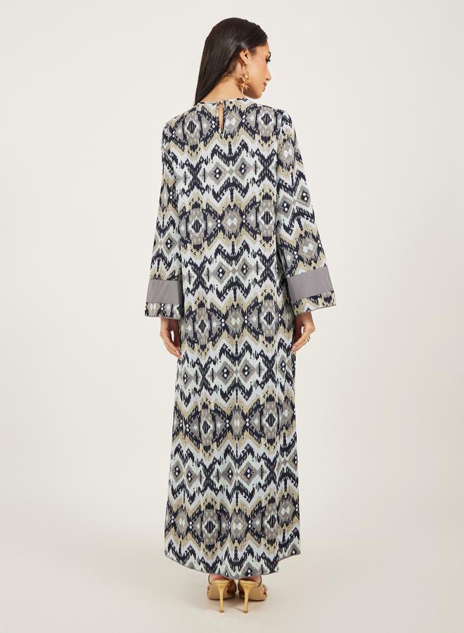 ستايلي جلابية مطبوعة بالكامل بياقة مسطحة وألواح - Image 5