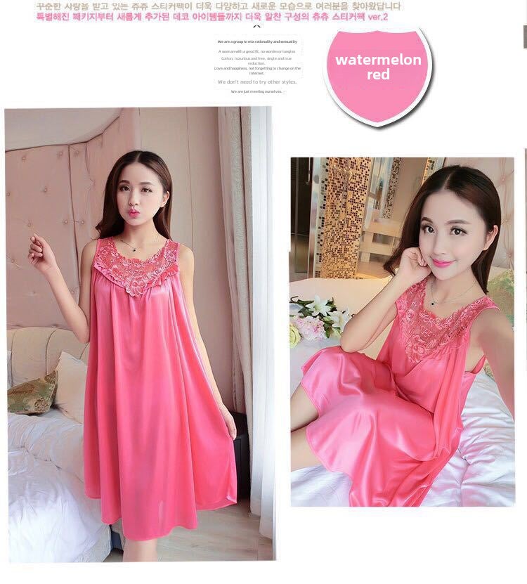 Summer Plus Size Ice Silk Sleepwear Womens Slip Dress 324# watermelon red