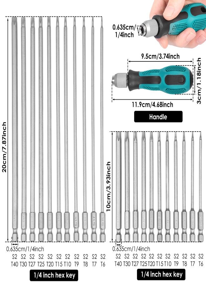 JUNXILPPD 23Pcs 1/4inch Long Torx Bit Set Long Allen Socket Set Tamper Proof Torx Set Magnetic Star Bits,11x(4"+8")&1xBit Holder Ultra-long Bit Designed for Deep Hole,S2 Steel Hex Shank (T6-T40) for all Repairs - Image 2