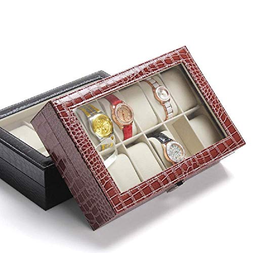 Styleys Leather 10 Grid Watch Box Organizer Watch Case Watch Storage Box Men Women (W12 - Wine Red) - Image 5
