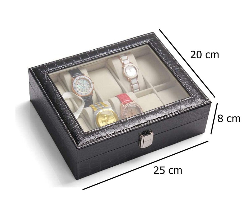 Styleys Leather 10 Grid Watch Box Organizer Watch Case Watch Storage Box Men Women (W12 - Wine Red) - Image 4