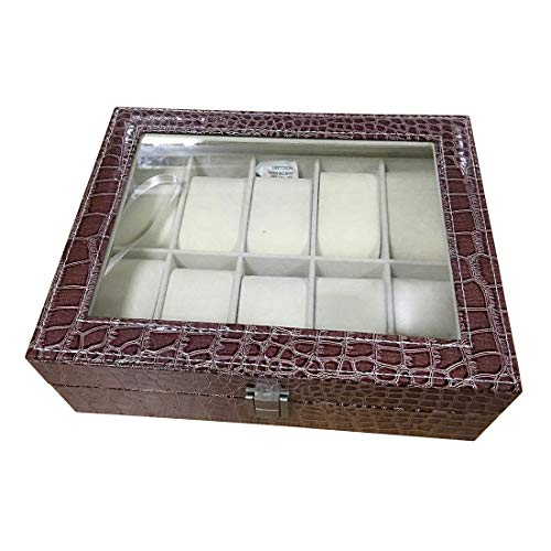 Styleys Leather 10 Grid Watch Box Organizer Watch Case Watch Storage Box Men Women (W12 - Wine Red) - Image 1