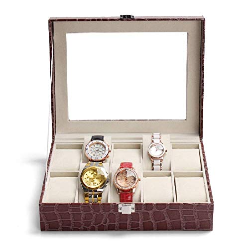 Styleys Leather 10 Grid Watch Box Organizer Watch Case Watch Storage Box Men Women (W12 - Wine Red) - Image 2