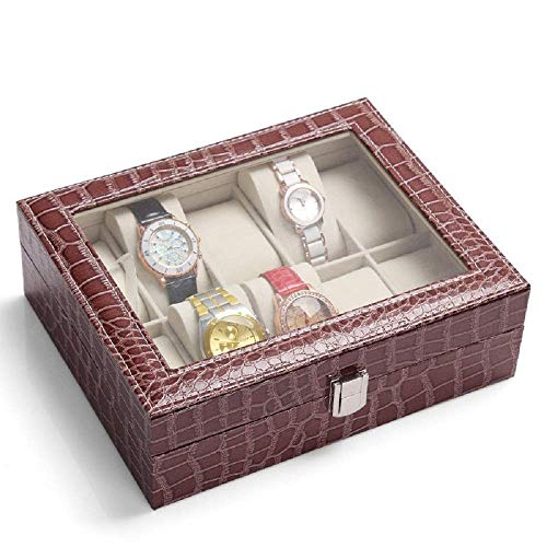 Styleys Leather 10 Grid Watch Box Organizer Watch Case Watch Storage Box Men Women (W12 - Wine Red) - Image 3