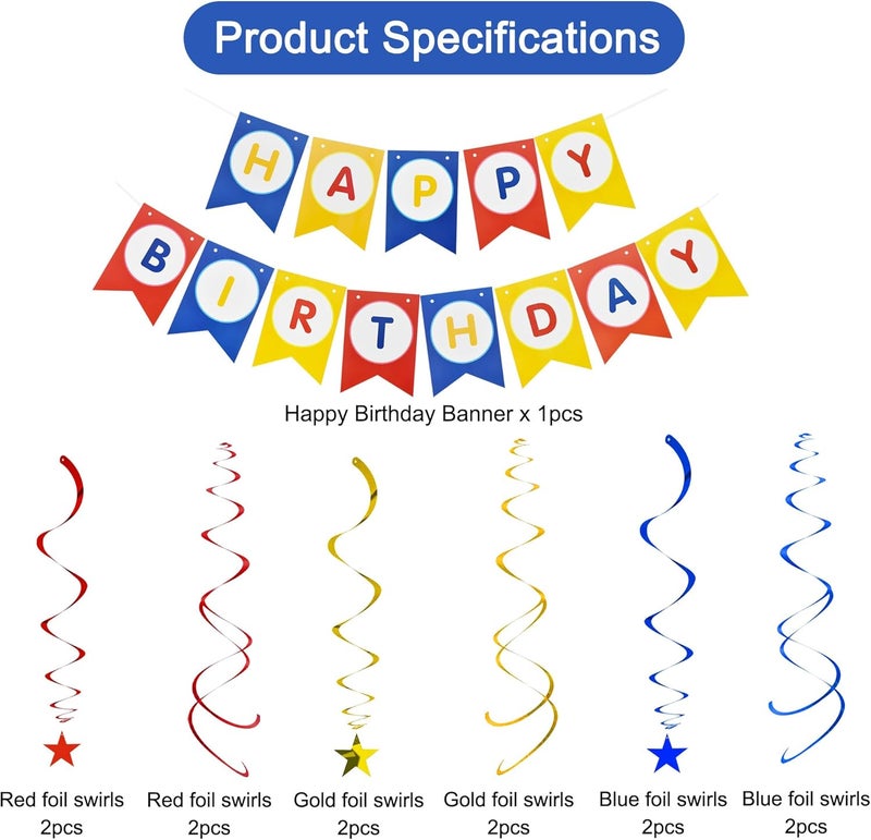 BEISHIDA HAPPY BIRTHDAY Banner with 12pcs Stars Hanging Swirls Garland Party Decorations Sets for Kids Girls Birthday Party Supplies - Image 2